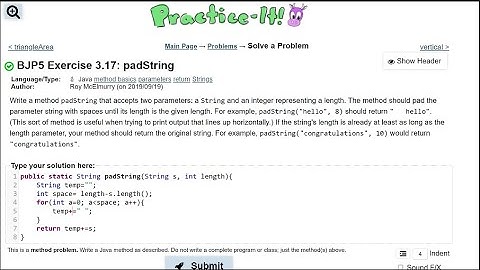 Java Practice It || 3.17 padString || method basics, parameters, return, Strings, for loop