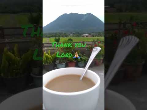 A beautiful mountain with a cup of coffee