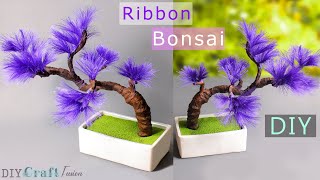 How to make Artificial Bonsai Tree & pot at Home| DIY Bonsai Tree With Satin Ribbon Reeds Flowers