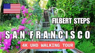 Filbert Steps to the Coit Tower Walking Tour in SAN FRANCISCO 4K 60fps