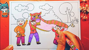 Vẽ lễ hội trung thu múa lân - Hội xuân quê hương - vẽ theo hình thức ước lệ - yếu tố dân tộc trong