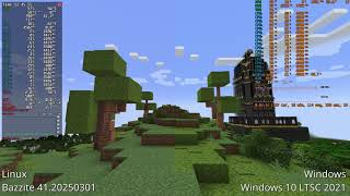 Minecraft 1.21.4 comparison - Linux (Bazzite) vs Windows 10 LTSC
