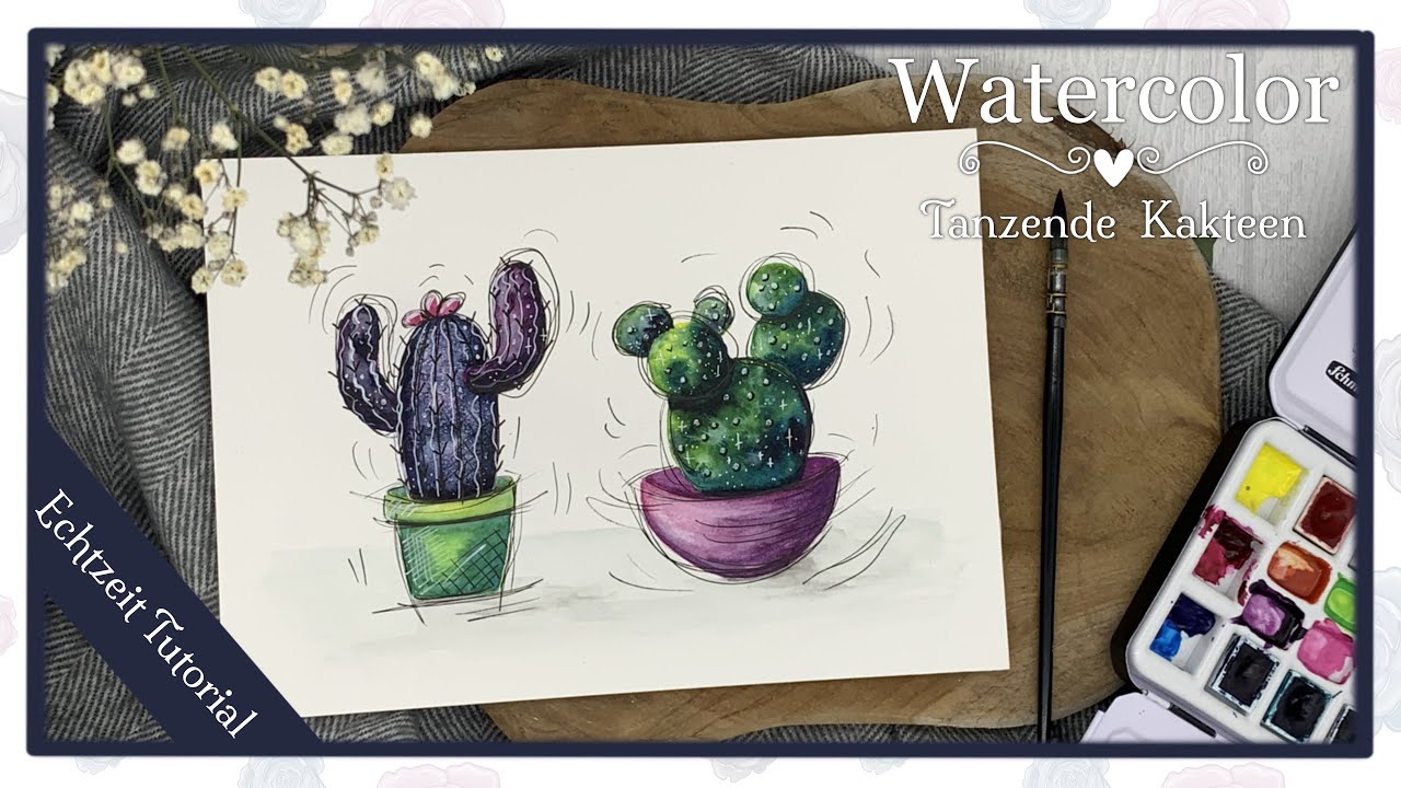 Aquarell malen fr Anfnger / Kakteen Galaxie Nass in Nass Technik /  Tutorial deutsch