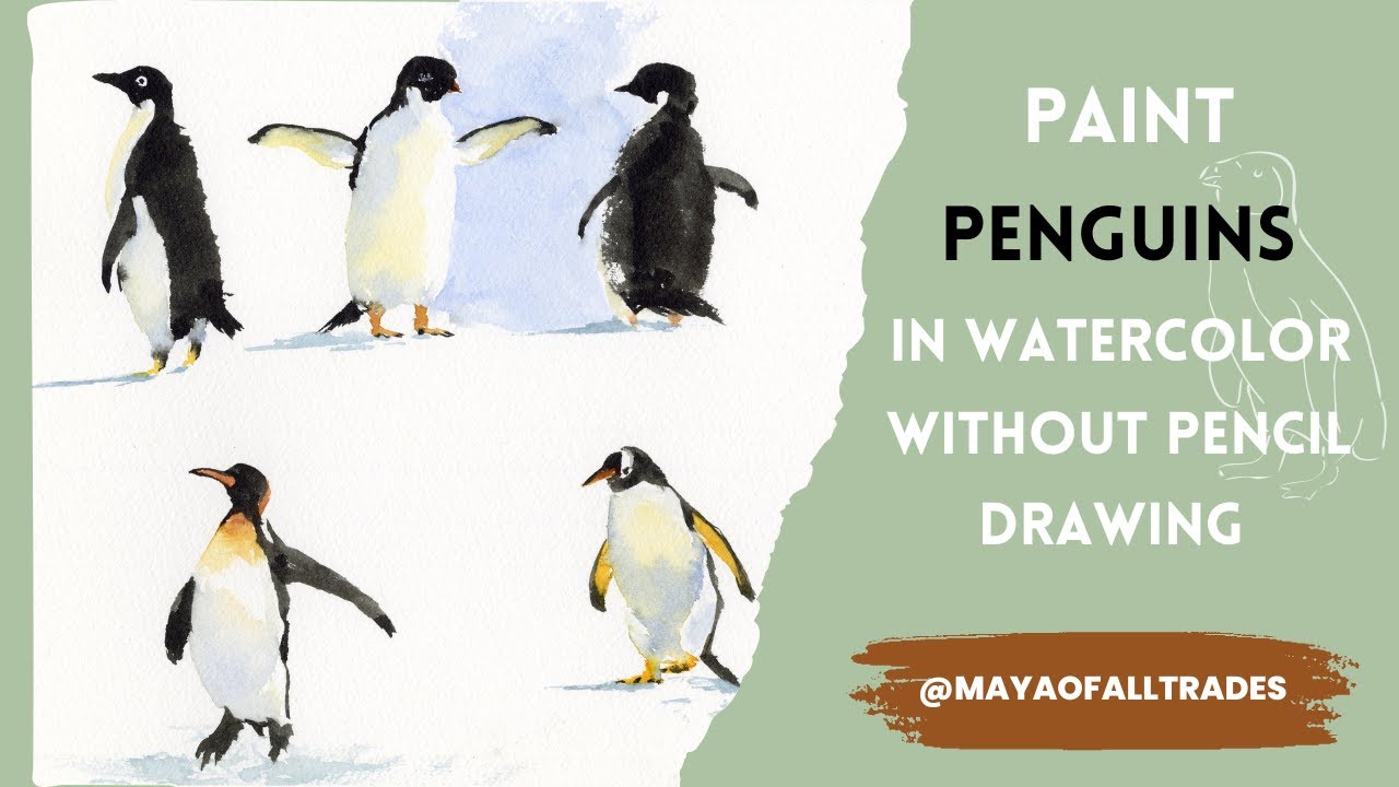How to Paint Penguins Without Pencil Drawing - YouTube