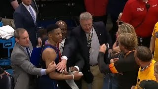 Russell Westbrook Swipes Phone Out of Fan's Hand | Thunder vs Jazz - Game 6 | 2018 NBA Playoffs