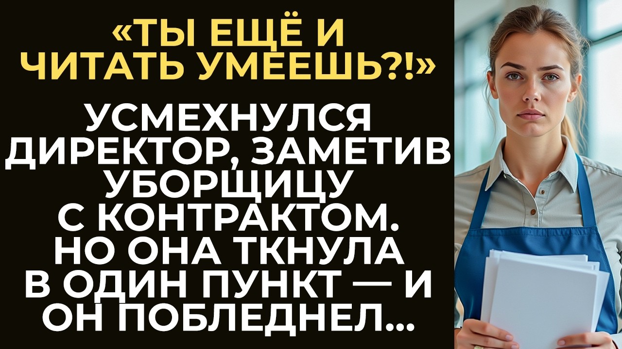 Директор высмеял уборщицу за неграмотность, увидев её с контрактом в руках. Но стоило ей указать...
