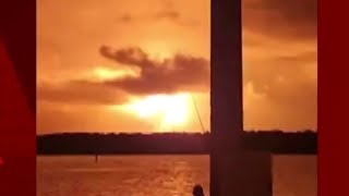 Apparent explosion of New Glenn rocket on launch pad at Cape Canaveral