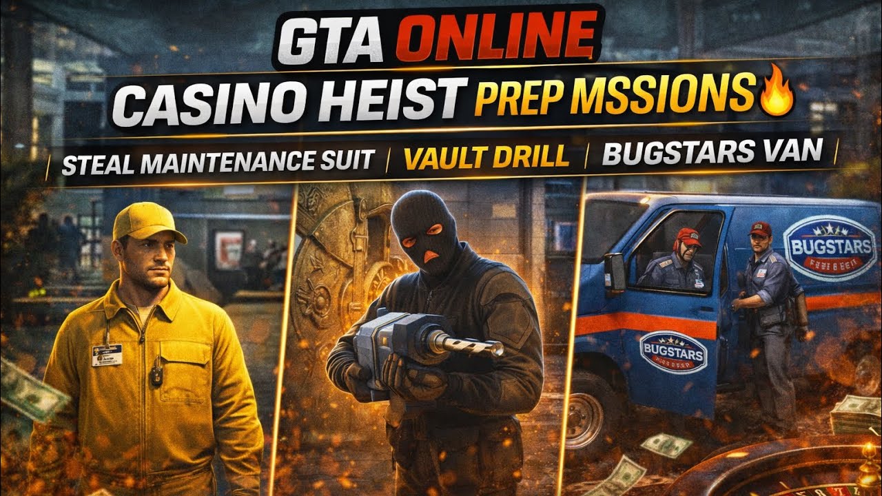 GTA Online Casino Heist Prep Missions | Steal Maintenance Suit, Vault Drill & Bugstars Van 