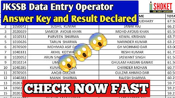 JKSSB Data Entry Operator Answer Key and Result Declared
