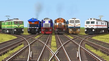 6 TRAINS CROSSING ON BUMPY FORKED RAILROAD CROSSING | Train Simulator 2022 - indian railways