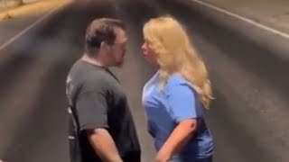 Sherry Beth getting into a argument on the starting line at Street Outlaws Fastest in America 4
