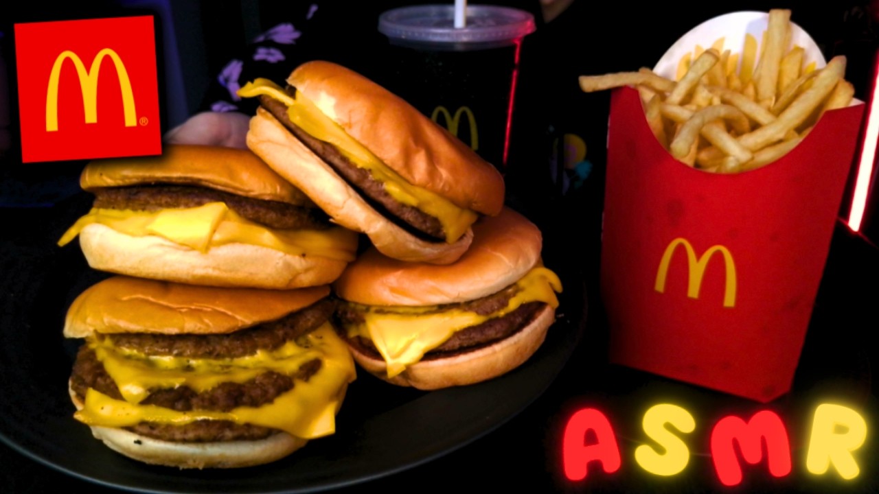 ASMR Eating McDonald's FOUR Triple Cheeseburgers Large Fries Diet Coke Mukbang