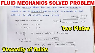 Applied Hydraulic Engineering Numerical, fluid viscosity, viscosity b/w two plates | fluid mechanics