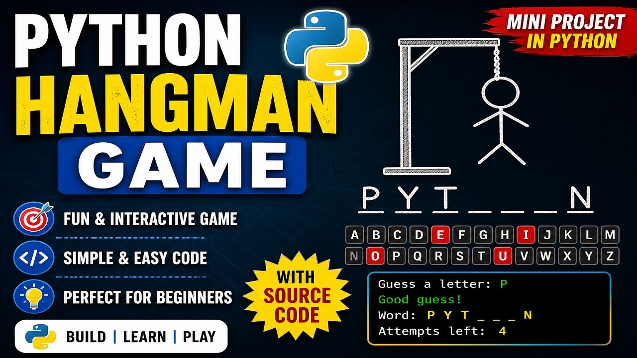 Python Hangman Game Tutorial | Mini Project in Python with Source Code ...