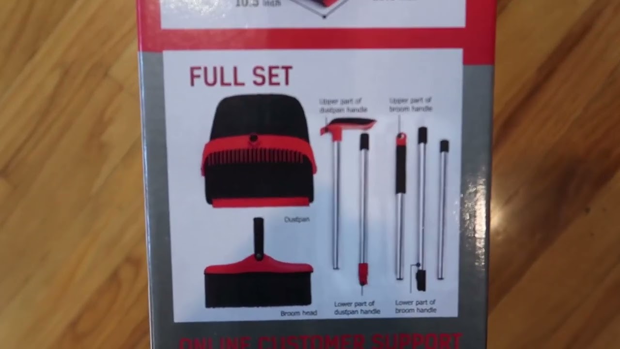 Broom and Dustpan Set with Long Handle Review, Self standing brook, dust pan has cleaning teeth!!