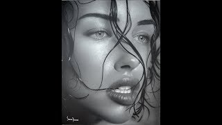 "Wet" : painting of woman on canvas (black/white)
