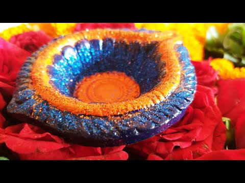 Diwali Diya Decoration With Glitter Powder Step By Step | Quick Diwali Diya Decoration