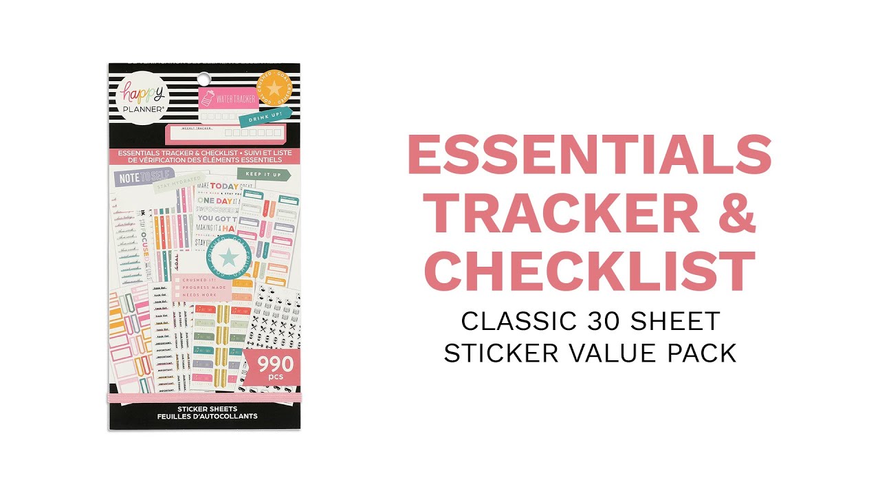 The Happy Planner Sticker Pack for Calendars, Journals and Projects  –Multi-Color, Easy Peel – Scrapbook Accessories – Essential Trackers &  Checklist