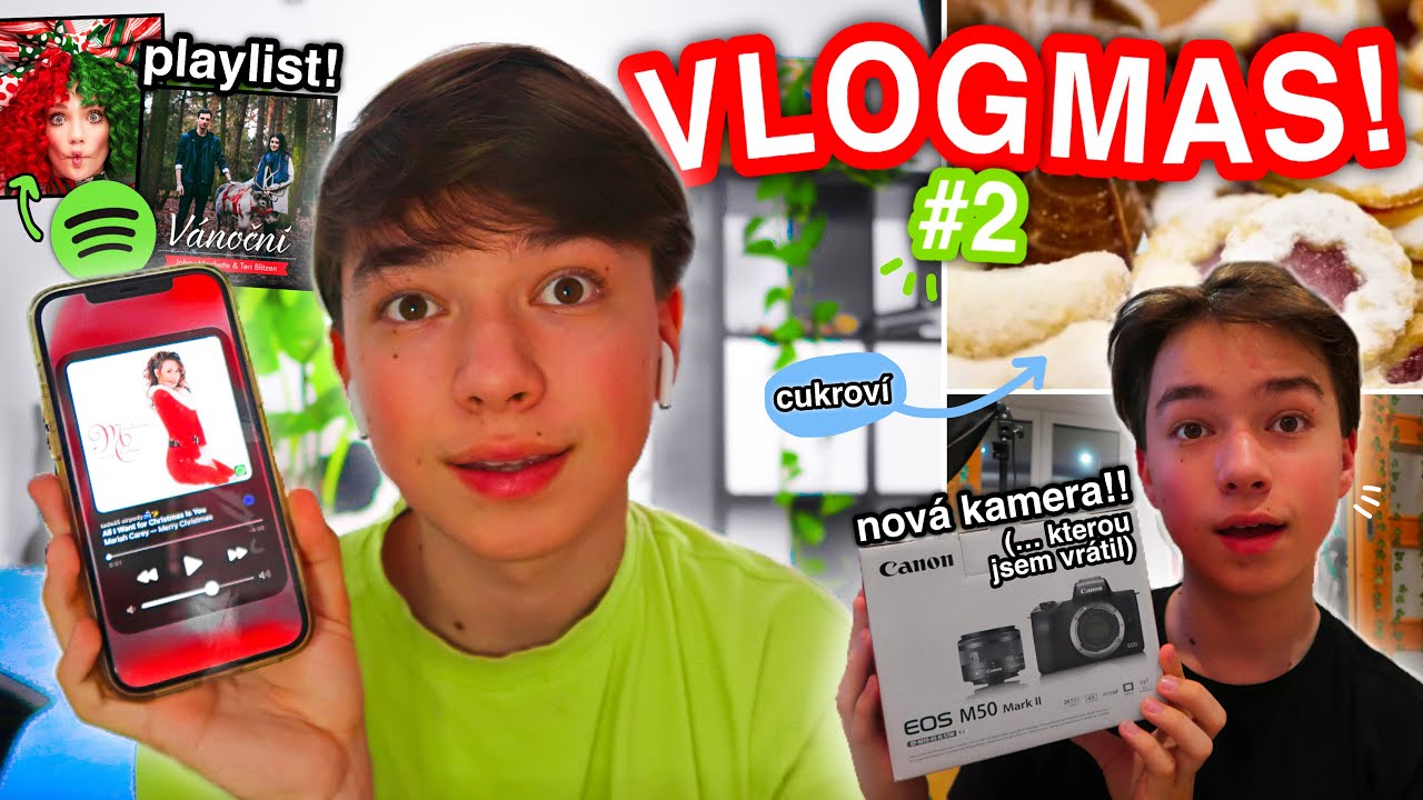 VLOGMAS #2: Vánoční Playlist, Nová Kamera, První Sníh, Pečení Cukroví, Iced Coffee, Ježek a víc!🎄✨