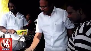 Minister Laxma Reddy Inspects A Hotel In Madikonda || Warangal || V6 News