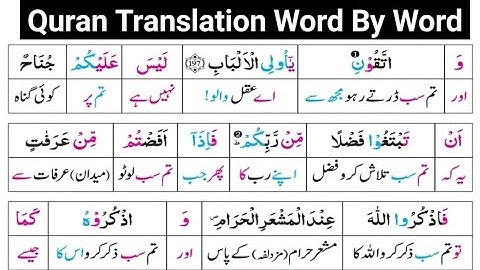 سوره بقره (198-206) | ترجمه قرآن کلمه با کلمه اردو | قرآن اردو ترجمه لفزی