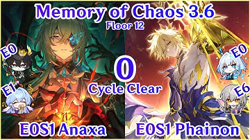 3.6 MoC 12 - E0S1 Anaxa x E0S1 Phainon 0 Cycle Clear 01那刻夏01白厄0T杰帕德来古士 | Honkai Star Rail