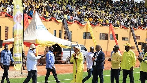 Museveni enters Speaker Anita Among’s Stadium in Bukedea to meet LC1 leaders in the district