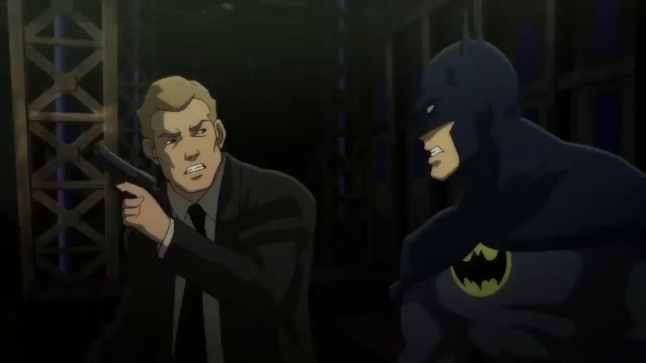 Dick Grayson disguised as the Batman fights against black