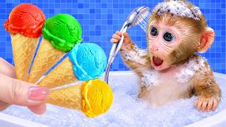 Macaco Bon Bon e os Sorvetes Arco-Íris no Banho de Espuma ... Qual Você Escolheria ?