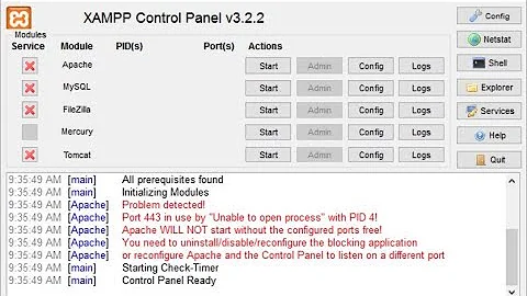 Port 443 in use by "Unable to open process" with PID 4! in Apache