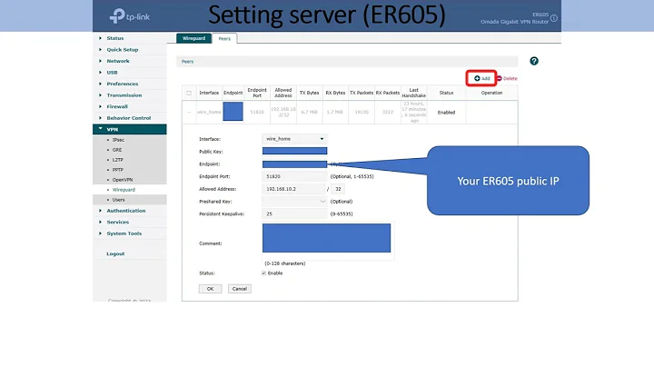 TP-link ER605 wireguard site to site settings