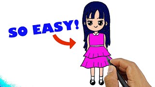 how to draw a girl with beautiful dress step by step easy easy version simple drawings