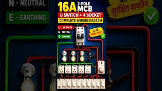 16A 2 Pole MCB Wiring Diagram ⚡ | 8 Switch + 4 Socket Complete Connection #viral #shorts #electrical