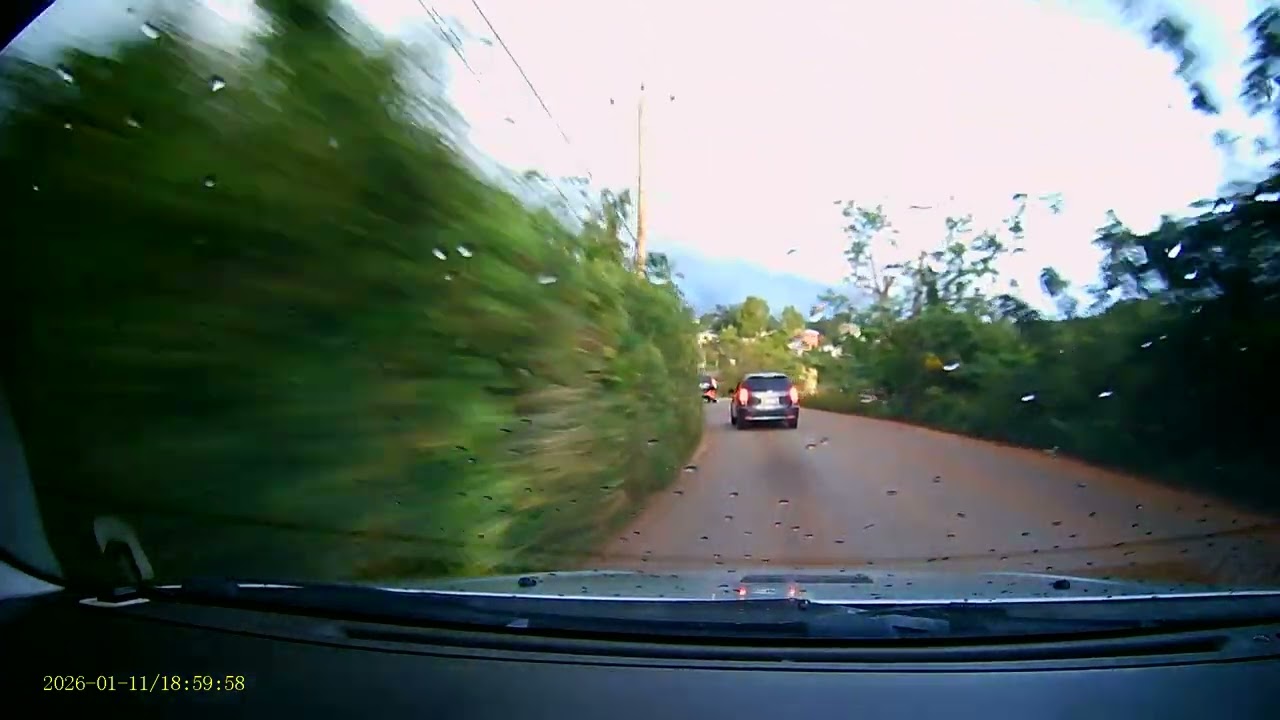 Driving on dangerous wet roads. Top Hill # St. Elizabeth. Jamaica.