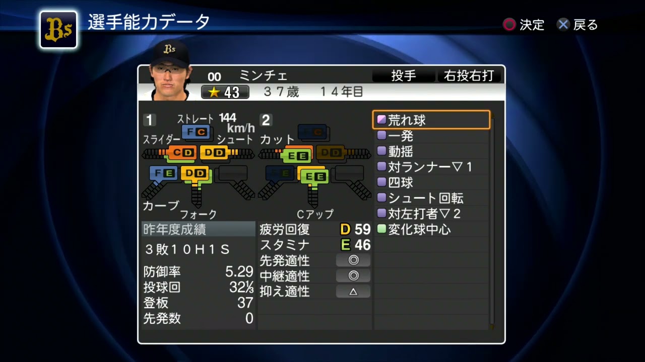 プロスピ2013選手能力】オリックス 00 許銘傑選手(シュウ