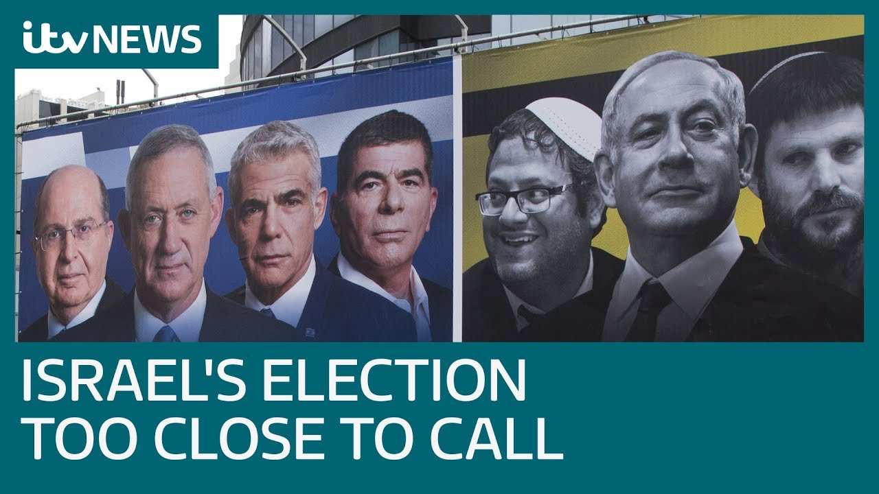 newspaper mockup Benny Gantz and Benjamin Netanyahu neck and neck in Israel election | ITV News