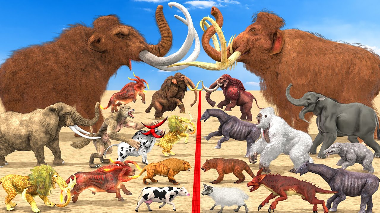 Animal Epic Battle - Prehistoric Mammals vs Cenozoic Beasts Mammals Size ARBS Mammoth vs ARK Mammoth