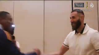 Karim Benzema visited the Real Madrid team at the hotel today and had a chat with them.