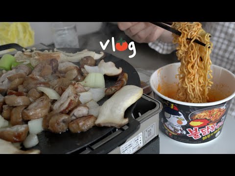 ENG) 혼술(안주)에 빠진 알쓰의 일상 / 마켓컬리 장바구니 / 석촌호수 벚꽃구경 / 푸라닭+불닭볶음면 / 볼로네제 파스타,대구막창,금미옥떡볶이,갈레트