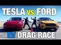 Course de dragsters performances de la ford mustang mache gt contre la tesla model y  060 course de rouleaux et plus