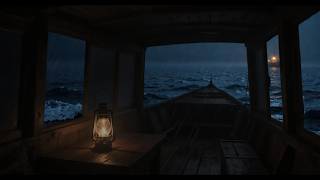 Lantern in the Stormy Sea | Rainy Night Ocean Waves Ambience | Deep Sleep White Noise