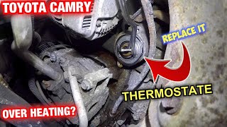 Toyota Camry over heating thermostat replacement and coolant flush || over heating issues fixed