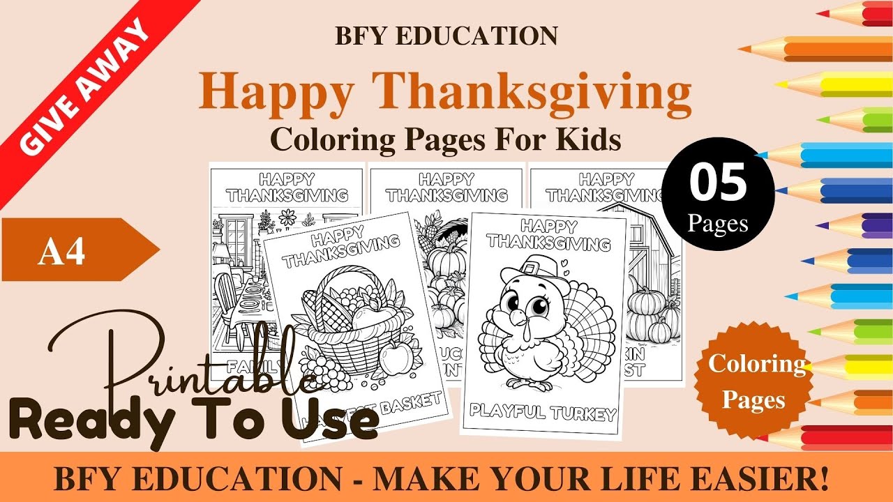 1020 FREE Happy Thanksgiving Coloring Pages For Kids | Color and Learn | 5 Pages