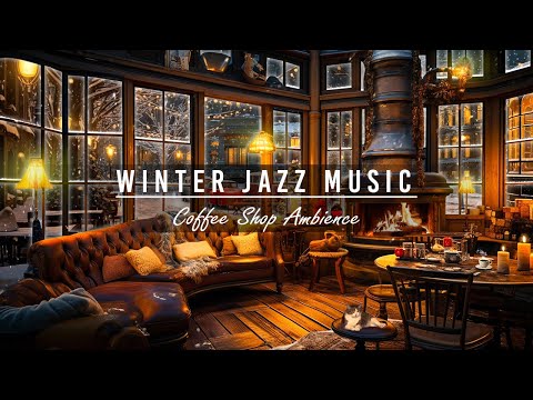 Warm Jazz Piano Music With Snowstorm, Crackling Fire & Cats in Coffee Shop❄️Winter Ambience to Sleep