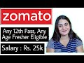 Zomato Work from Home Job Oct 2021 for 12th pass Freshers, Undergraduates & Graduates