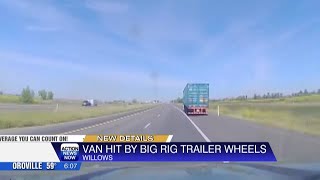 Dashcam Captures Big Rig Wheels Flying Off, Hitting Van With 6 People Inside