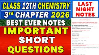 12th Class Chemistry Chapter 5 Important Short Questions 2026 | 2nd Year Chemistry Notes | chapter 5