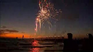 Fireworks mark relighting of Grand Haven catwalk