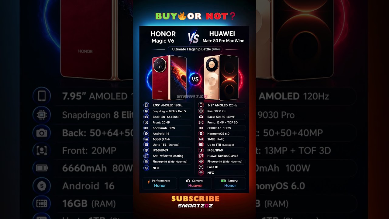 Honor Magic V6 vs Huawei Mate 80 Pro Max ⚔️🔥 Full Specs Battle 2026 📱