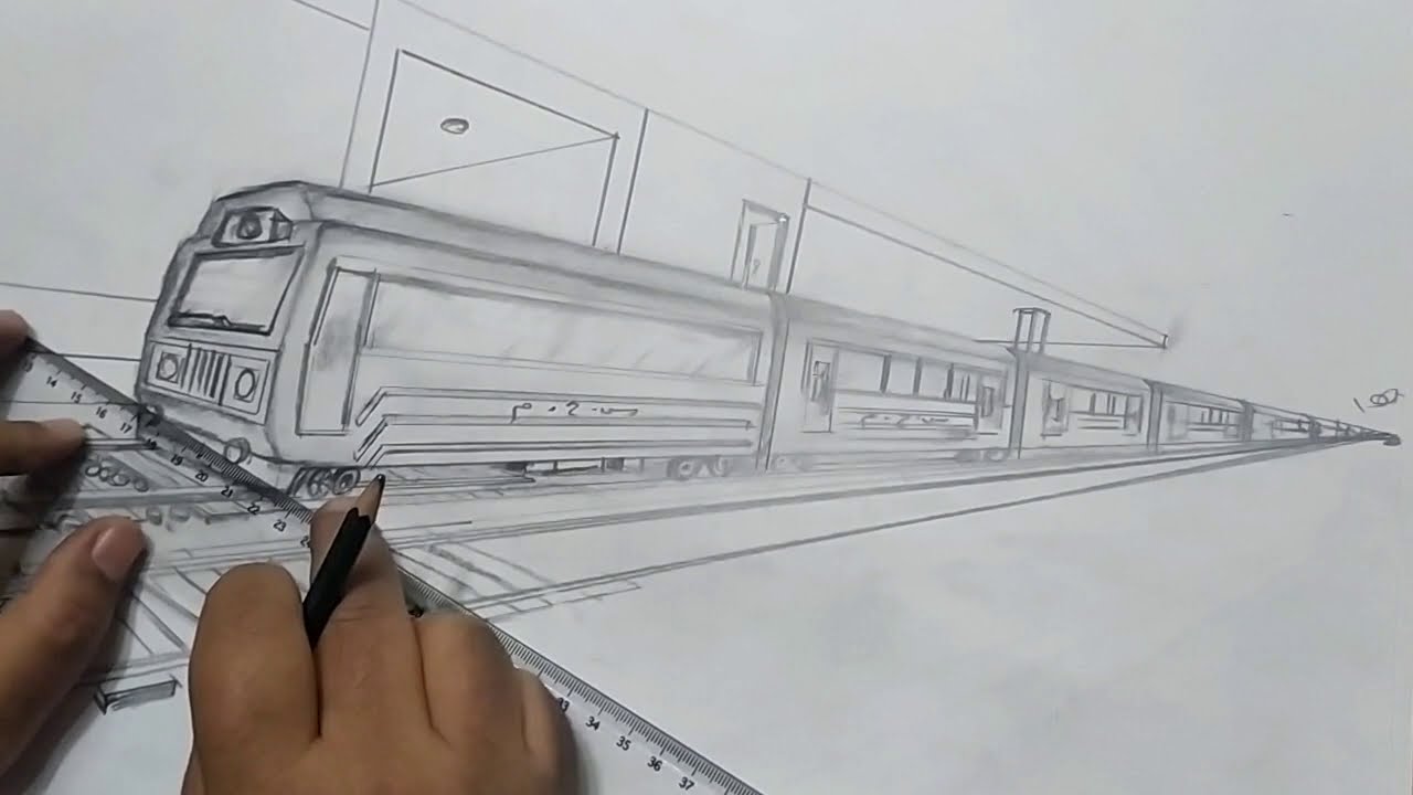 رسم منظور محطة قطار قدرات عمارة Draw a train station perspective with two escape points